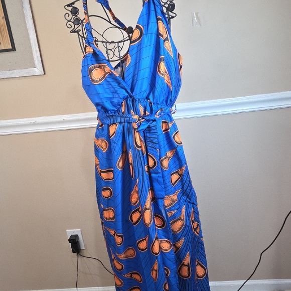 Blue Asymmetrical Ruffled One Shoulder Dress Size L - Picture 3 of 10